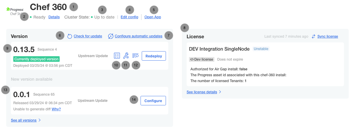Admin Console dashboard with call-outs related to the bullets